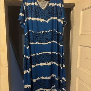 Blue and White Patterned Women's Dress
